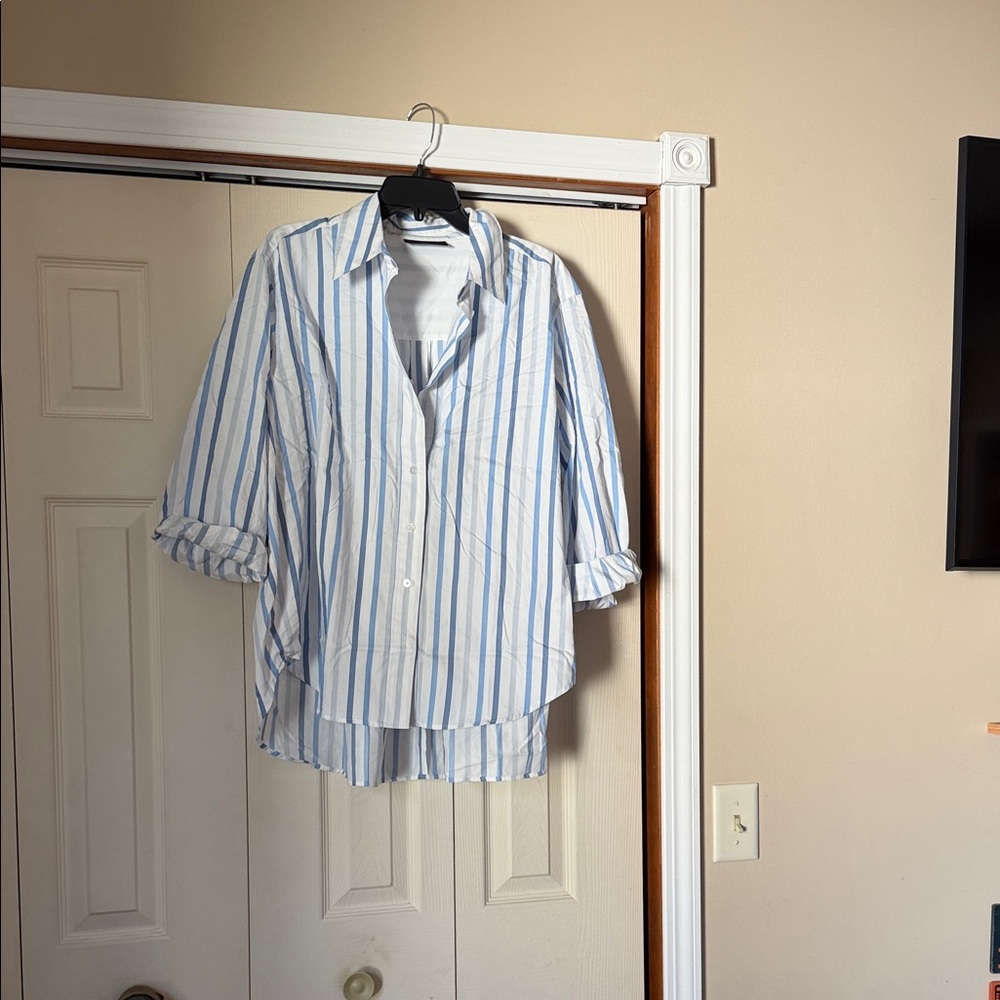 Lane Bryant Light Blue and White Striped Casual Shirt
